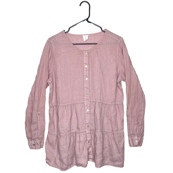 Sigred Olsen Linen Blouse Large Pink Tiered Boho Lagenlook Artsy Cottagecore - Picture 1 of 6